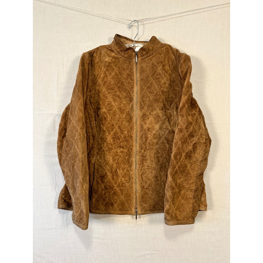 Ann Taylor Cognac Brown Quilted Leather Mock Neck Moto Jacket XL
